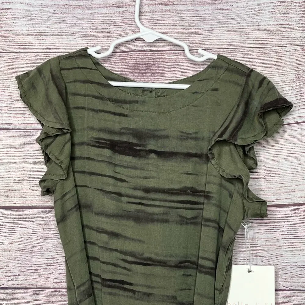 Bella Dahl Girls Flutter Sleeve Ruffle Fernwood Stripe Dress Size 10 New